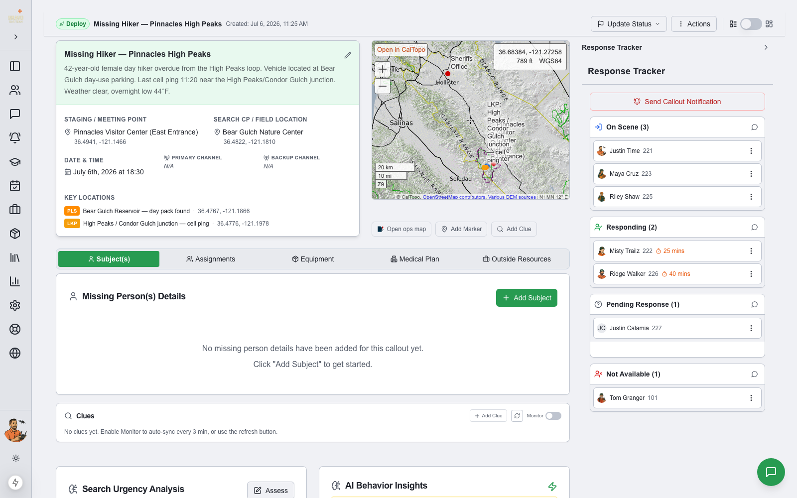 Response Tracker with on-scene, responding, and pending members