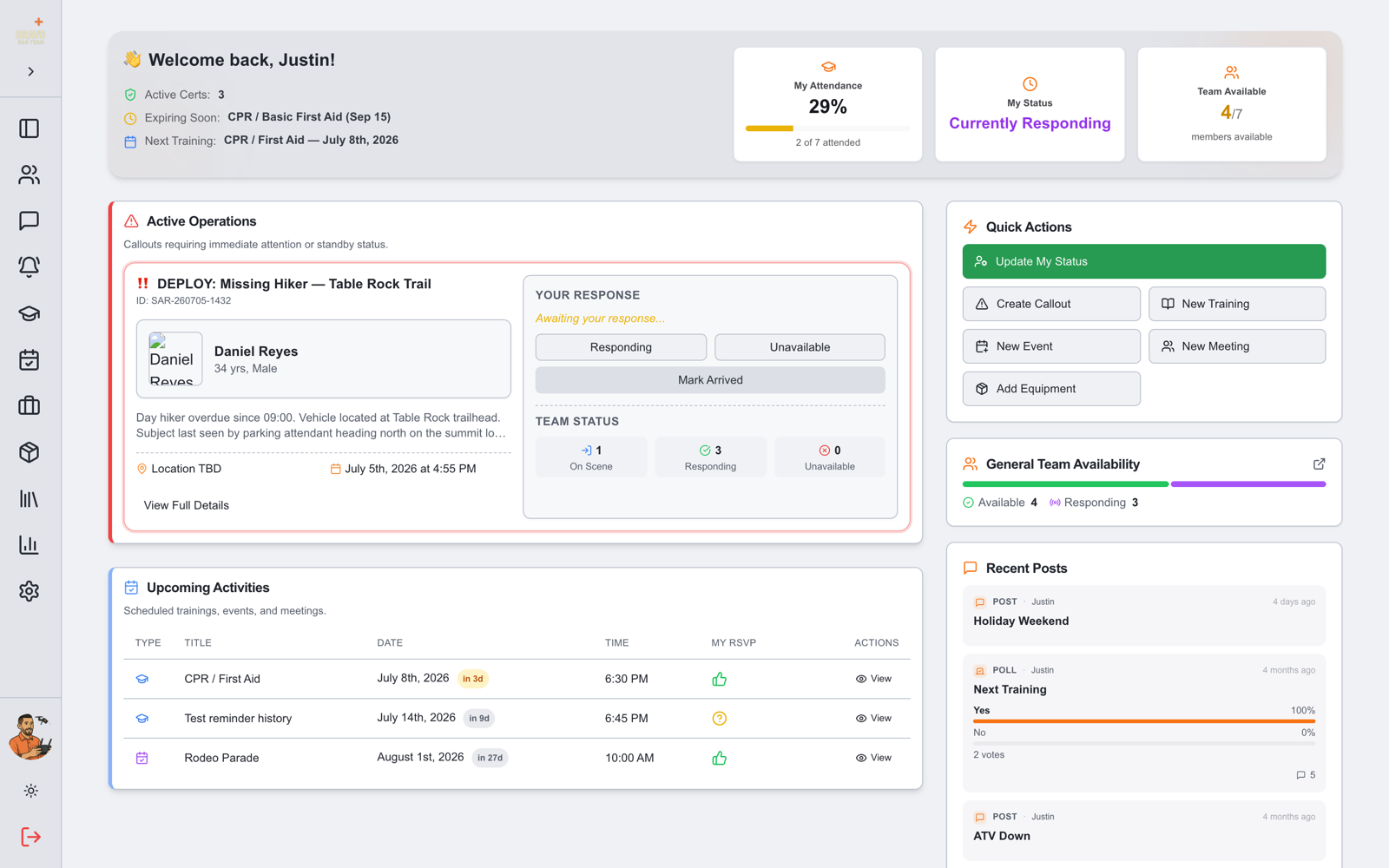 SAR21 web portal — team dashboard